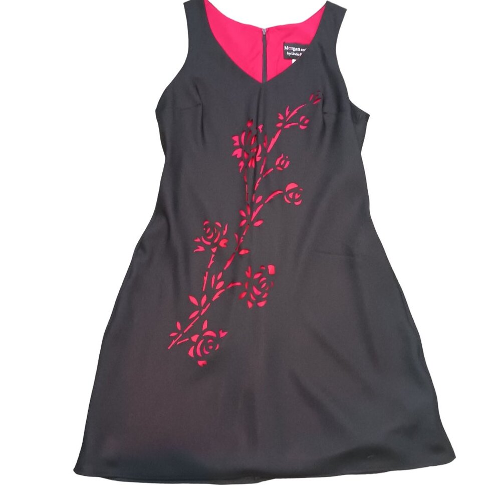 Vintage, Morgan and Co., Size 7/8, Black & Red, Sleeveless, V-neck Sheath‎ Dress